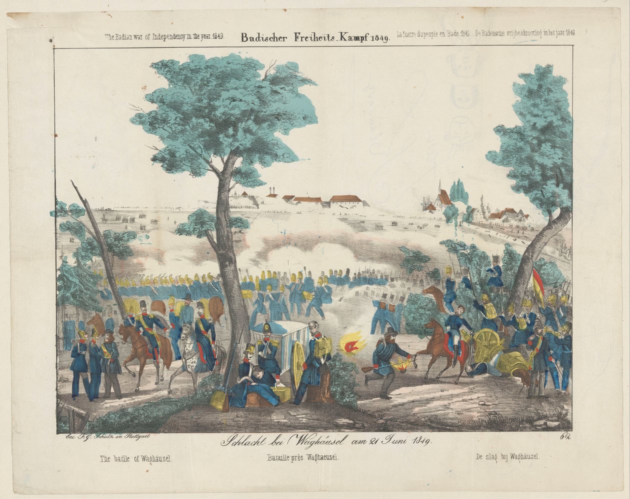 Bitwa pod Waghäusel, 1849 Schlacht bei Waghäusel am 21 czerwca 1849 / Bitwa pod Waghäusel / Bataille près Waghäusel / Bitwa pod Waghäusel (tytuł na obiekcie) Badischer Freiheits-Kampf 1849 (...) Badeńska wojna o wolność w roku 1849 (seria ti autorstwa Anonymous