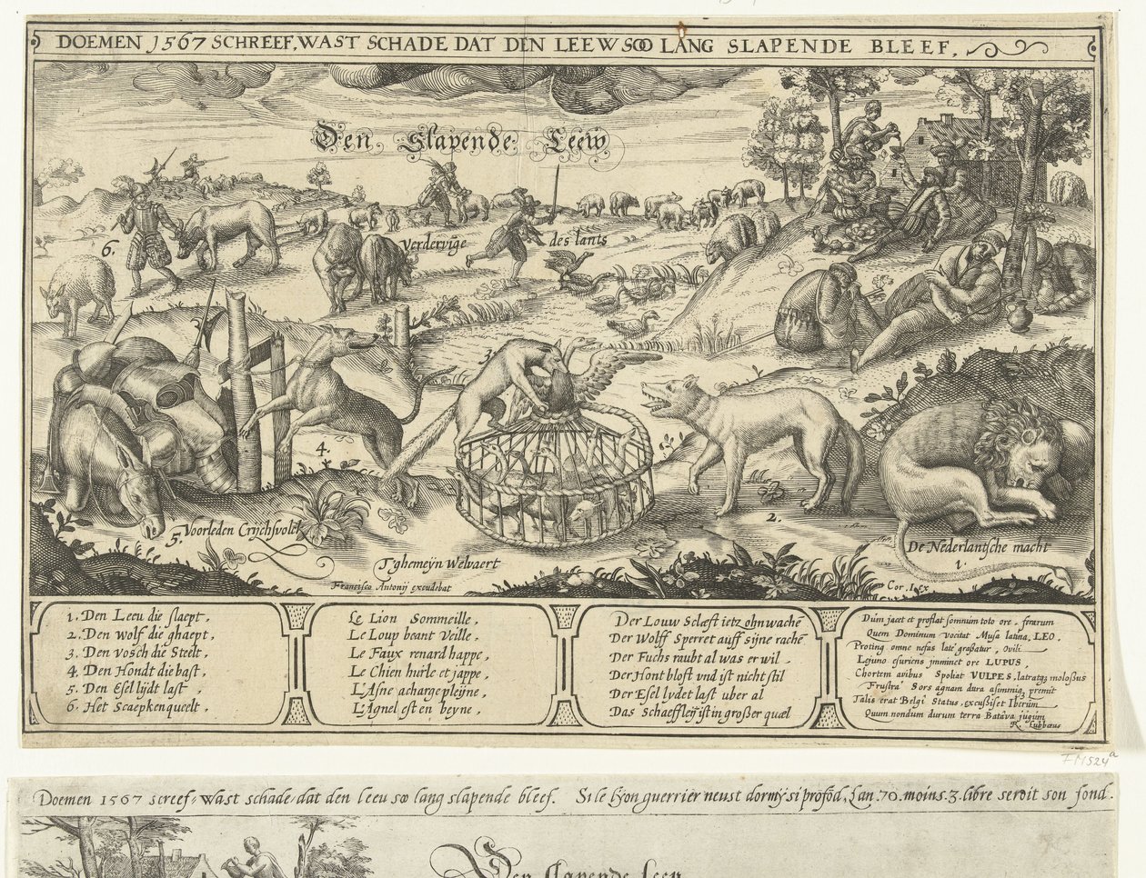 Śpiący lew, 1567 Śpiący Leew (tytuł na obiekcie) autorstwa Anonymous