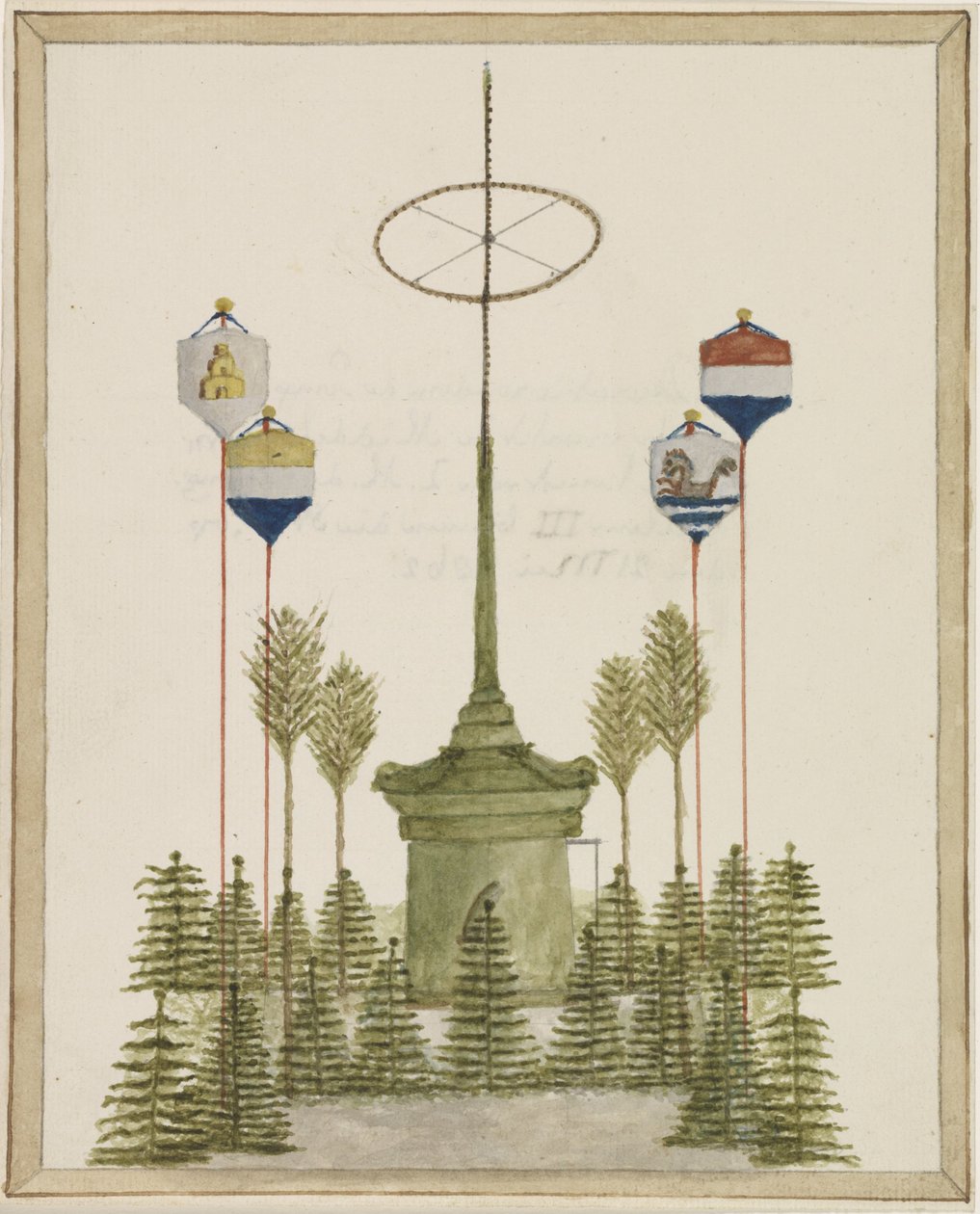 Dekoracja wokół Pompy na Grote Markt w Middelburgu po przybyciu do tego miasta Jego Królewskiej Mości Króla Willema III w dniu 21 maja 1862 r. (tytuł na obiekcie) autorstwa Anonymous