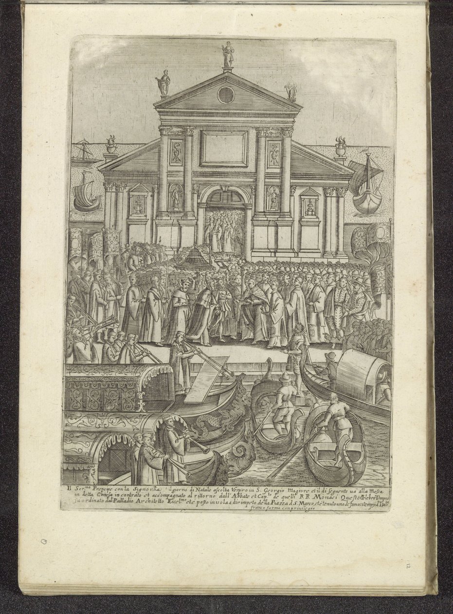 Doge en Serenissima Signoria voor de kerk van San Giorgio Maggiore te Venetië Scenes uit het Venetiaanse leven (tytuł serii) Habiti d