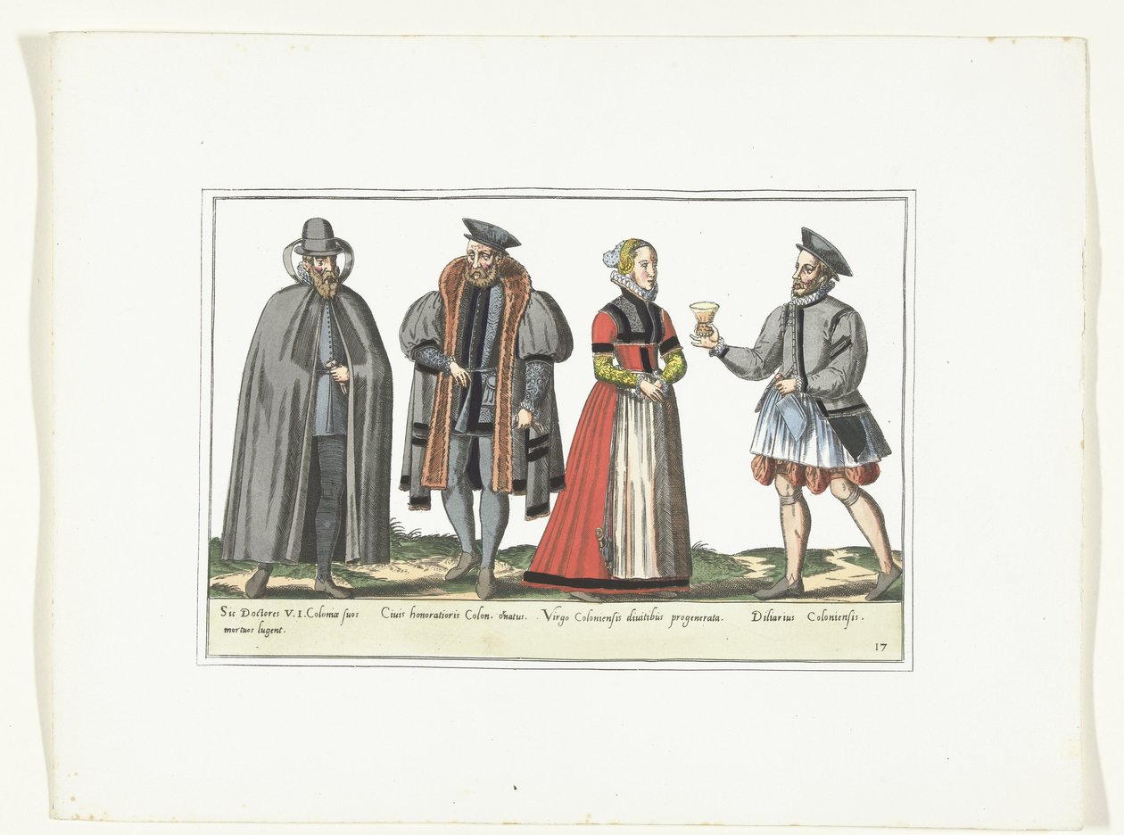 Trzej mężczyźni i kobieta ubrani w niemiecką modę, ok. 1580 Kostiumy Allemands (tytuł na obiekcie) autorstwa Anonymous