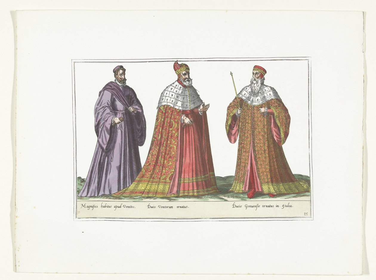 Trzech mężczyzn ubranych we włoską modę, ok. 1580 Kostiumy Włochów (tytuł na obiekcie) autorstwa Anonymous