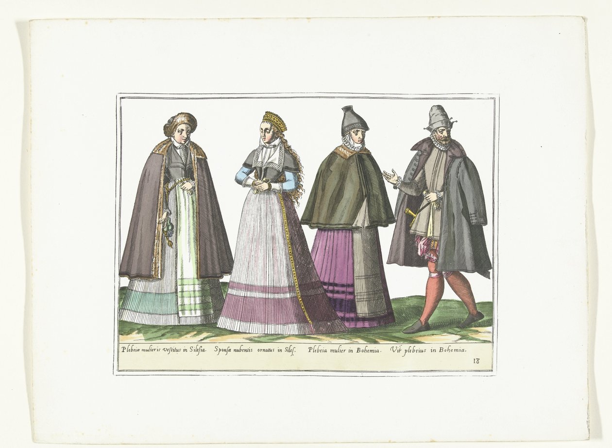 Trzy kobiety i mężczyzna ubrany w niemiecką modę, ok. 1580 Kostiumy Allemands (tytuł na obiekcie) autorstwa Anonymous