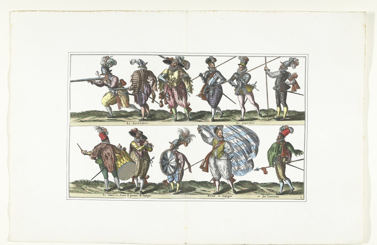 Podwójna płyta z jedenastoma uzbrojonymi cywilami w mundurach według mody w Antwerpii, ok. 1580 Bourgeois d