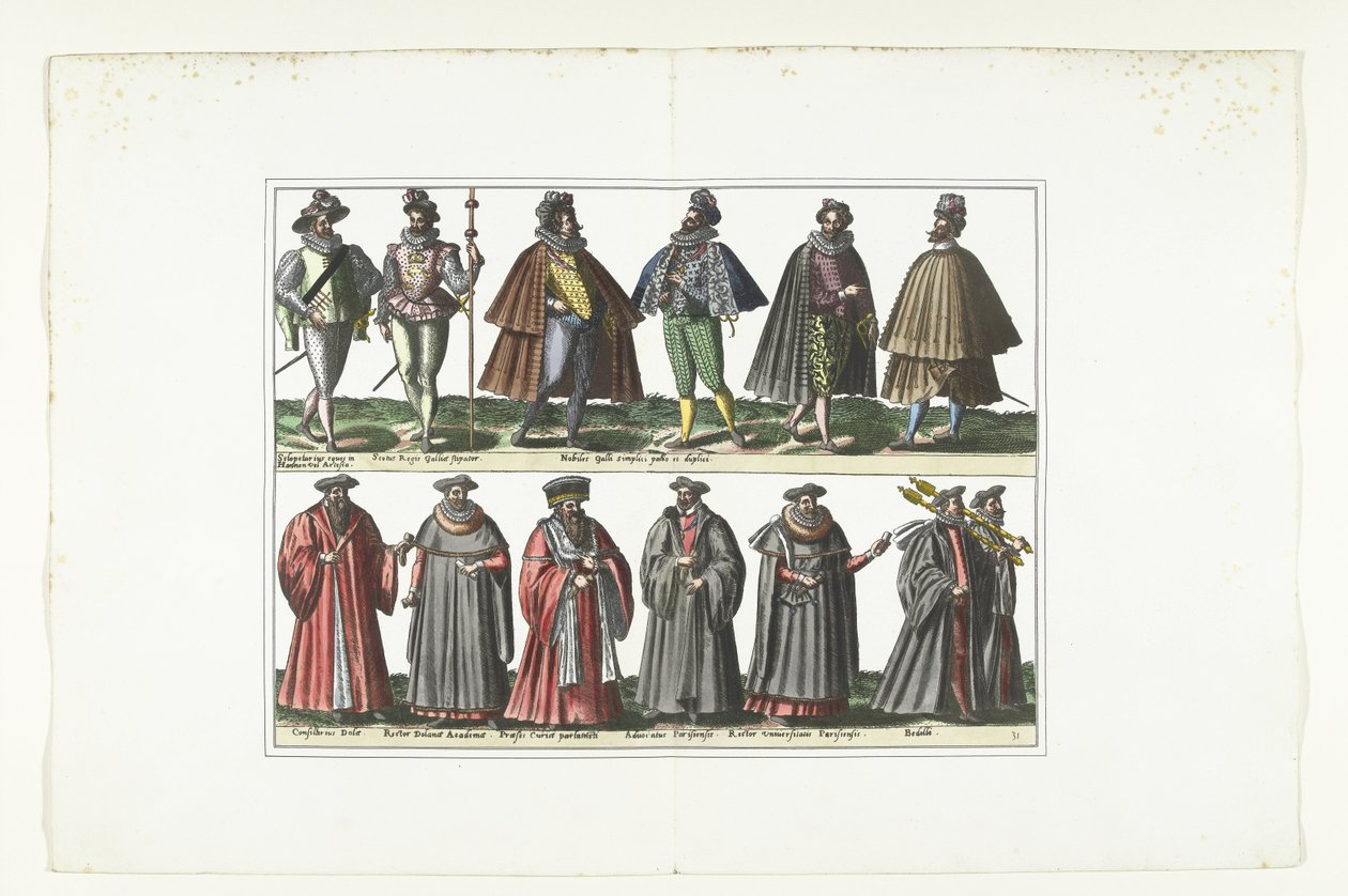 Podwójny talerz z dwunastoma mężczyznami ubranymi po francusku, ok. 1580 Kostiumy francuskie (tytuł na obiekcie) autorstwa Anonymous