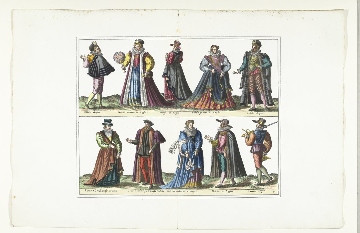Podwójny talerz z pięcioma mężczyznami i pięcioma kobietami ubranymi po angielsku, ok. 1580 Kostiumy Anglais (tytuł na obiekcie) autorstwa Anonymous