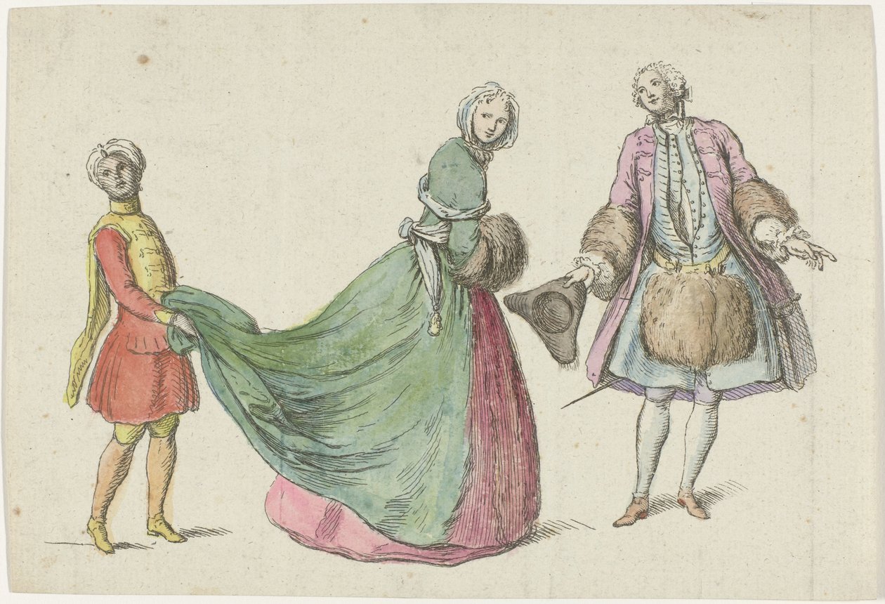 Elegancki mężczyzna i kobieta z czarną stroną Modes de Février marzec 1729 Mercure de France (tytuł serii) autorstwa Anonymous