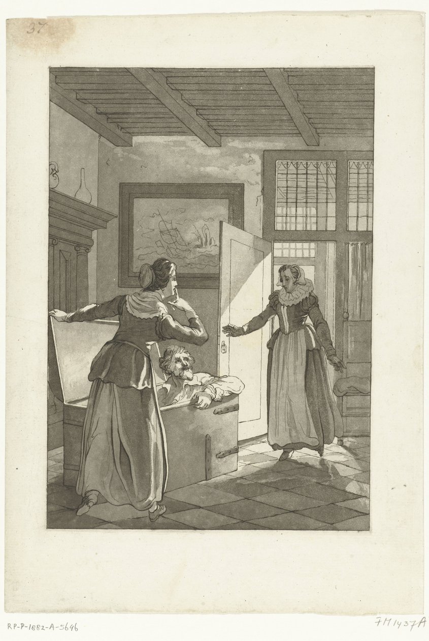 Elsje van Houweningen łapie Hugo de Groota w regale, 1621 autorstwa Anonymous