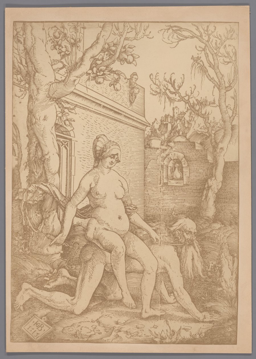 Reprodukcja fotograficzna drzeworytu Arystoteles i Phyllis autorstwa Hansa Baldung Grien autorstwa Anonymous