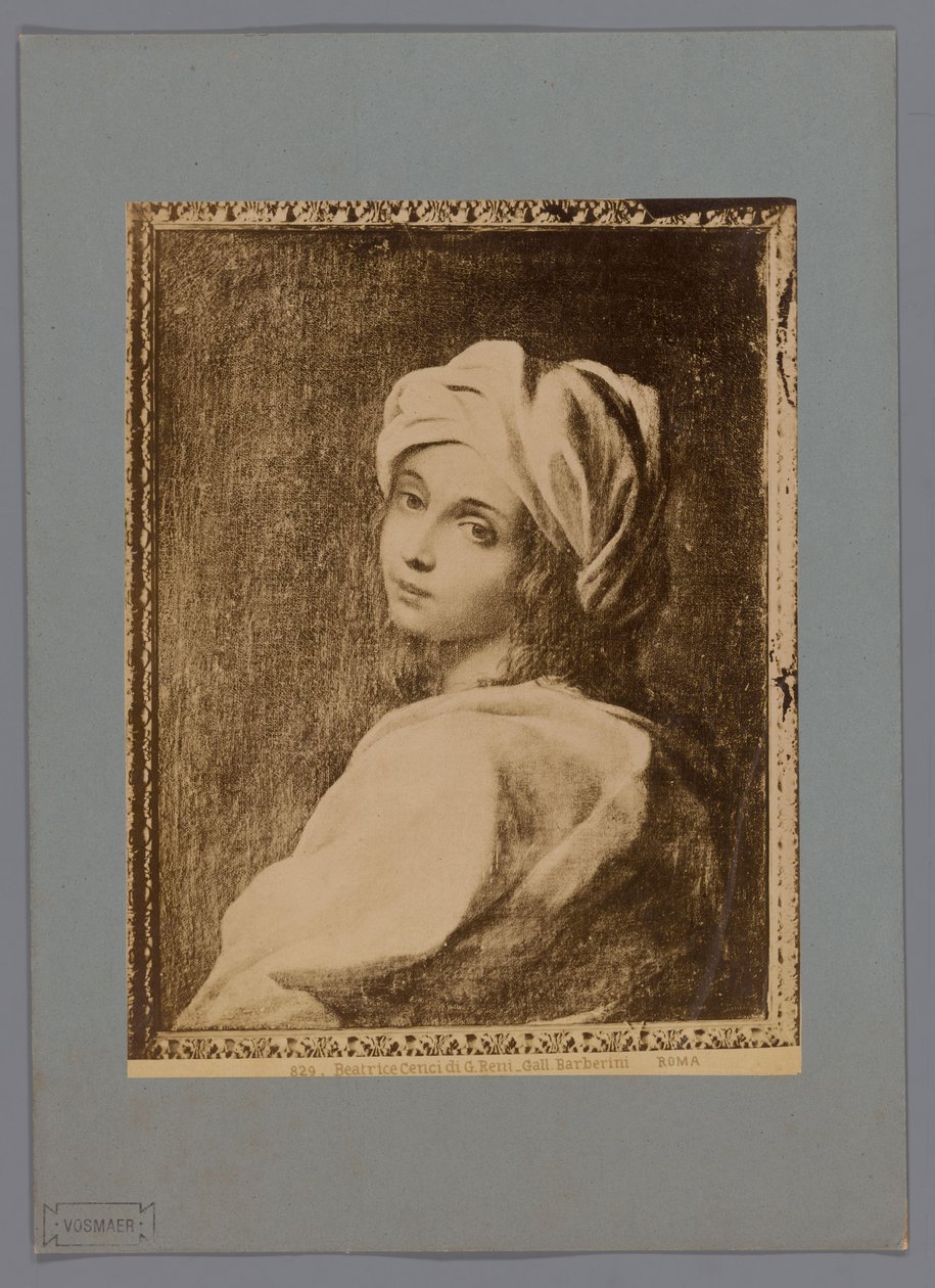 Reprodukcja fotograficzna namalowanego portretu Beatrice Cenci autorstwa Guido Reni, w Galerii Barberini w Rzymie Beatrice Cenci di G. Reni - Gall. Barberini (tytuł na obiekcie) Roma (tytuł serii na obiekcie) autorstwa Anonymous