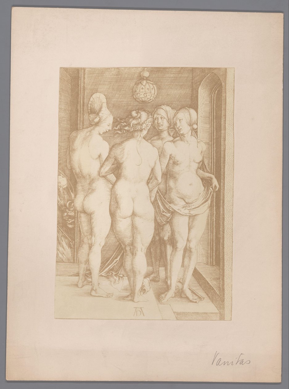 Reprodukcja fotograficzna ryciny czterech nagich kobiet autorstwa Albrechta Dürer autorstwa Anonymous
