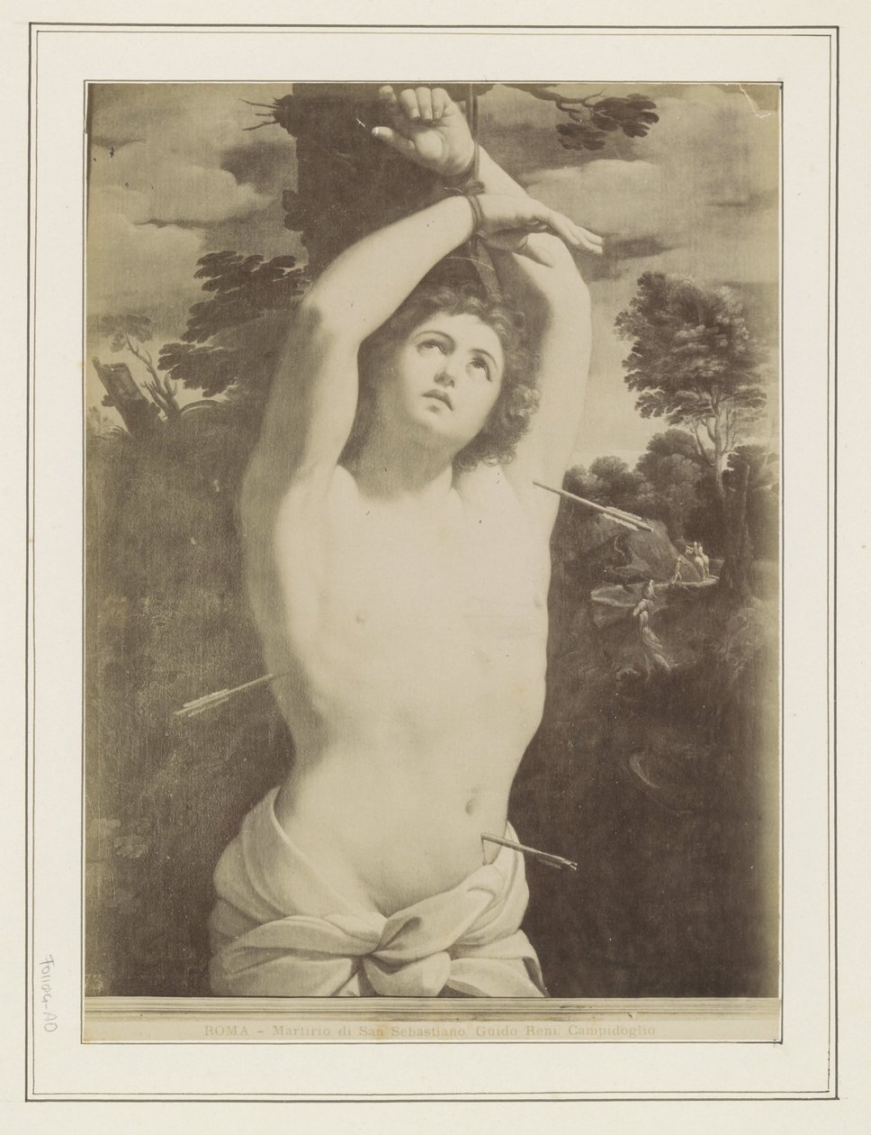 Reprodukcja fotograficzna obrazu Guido Reniego przedstawiającego męczeństwo św. Sebastiana ROMA - Martirio di San Sebastiano, Guido Reni. Campidoglio (tytuł na obiekcie) autorstwa Anonymous