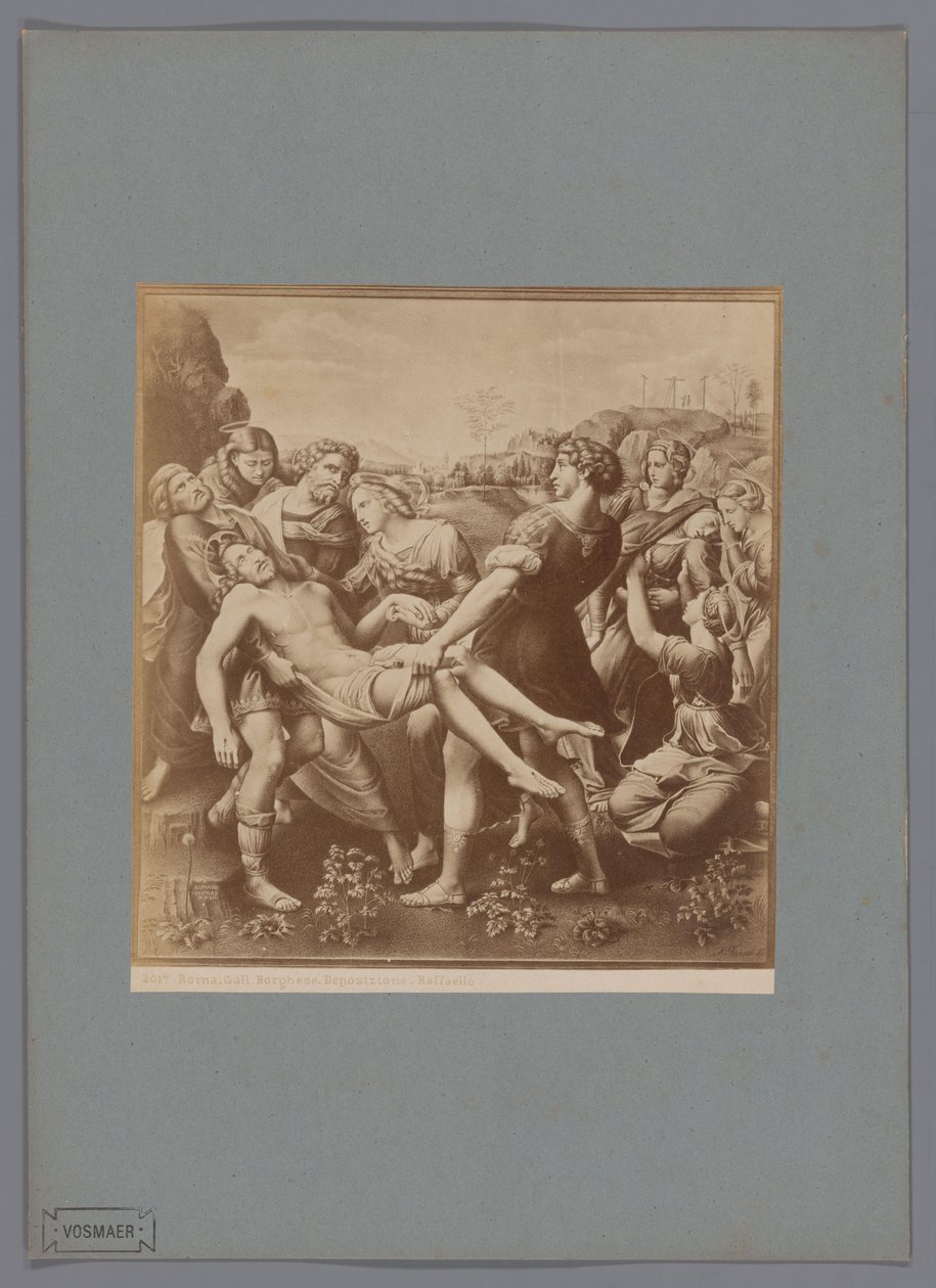 Reprodukcja fotograficzna obrazu Zejście z krzyża Rafaela, w kolekcji Galerii Borghese w Rzymie Romowie. Żółć. Borghese. Kaucja. Raffaello (tytuł na obiekcie) autorstwa Anonymous