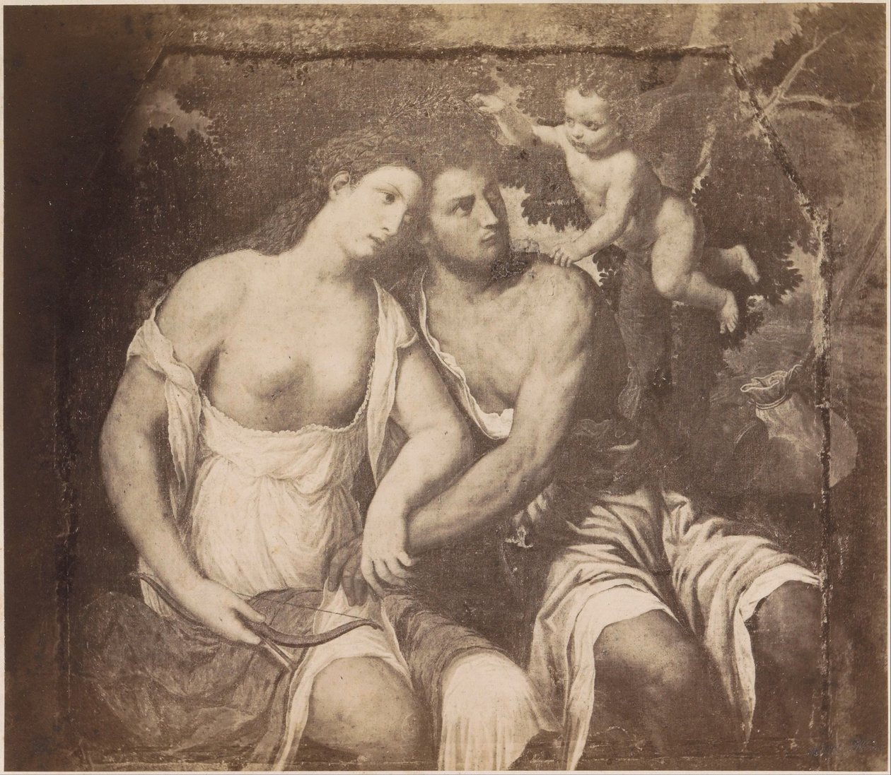 Reprodukcja fotograficzna obrazu Wenus i Adonis wg Paris Bordone Paryż Bordone. Wenus i Adonis (tytuł na obiekcie) Kaiserl. Konigl. Galeria w Wiedniu (tytuł serii na obiekcie) autorstwa Anonymous