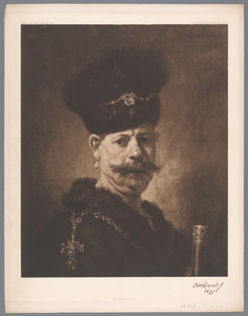 Reprodukcja fotograficzna obrazu Portret mężczyzny rembrandta [?], coll. Ermitaż w Petersburgu Kaiserl. Eremitaż, Petersburg. (tytuł serii) autorstwa Anonymous