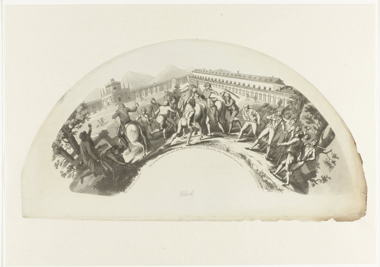 Zdobycie Manuela de Godoy przez wojska francuskie w Madrycie 19 marca 1808 r. Slajd 19. de Marzo de 1808. I Aranjuez. Caida y Prision del Principe de la Paz (tytuł na obiekcie) autorstwa Anonymous
