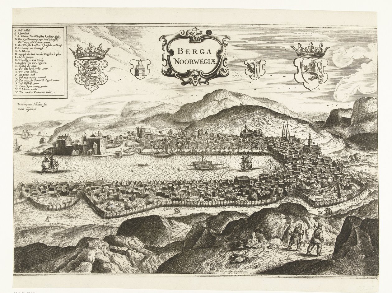 Widok Bergen (Norwegia), 1665 Berga Norwegia (tytuł na obiekcie) autorstwa Anonymous
