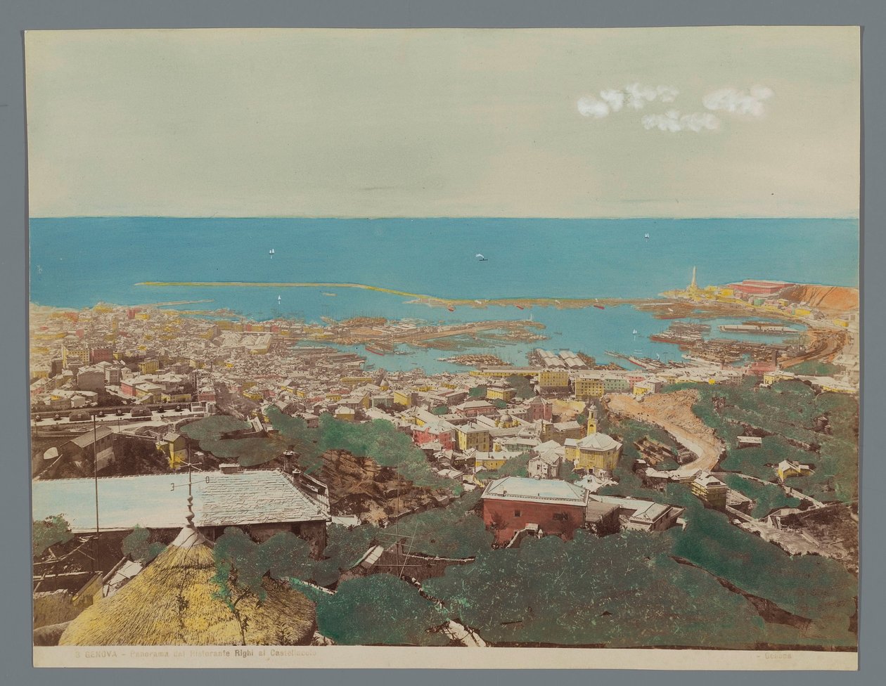 Widok na Genuę i Morze Linguryjskie, Włochy Panorama doliny Ristorante Righi al Castellaccio (tytuł na obiekcie) Genova (tytuł serii na obiekcie) autorstwa Anonymous