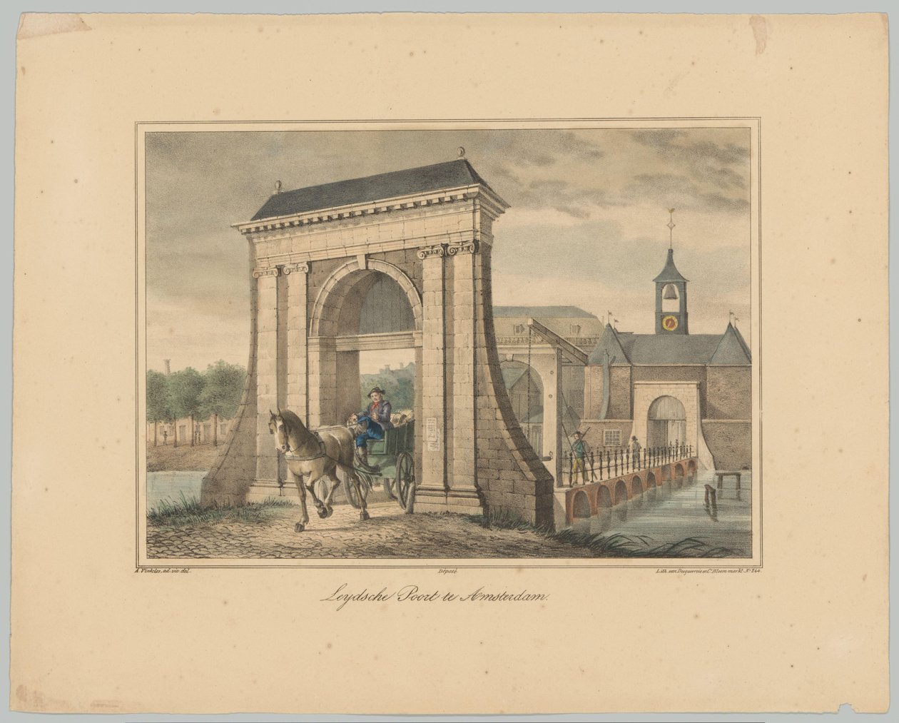 Widok na Leidsepoort w Amsterdamie Leydsche Poort w Amsterdamie (tytuł na obiekcie) Twarze sześciu głównych bram miasta Amsterdam. 1. Cahier (tytuł serii) autorstwa Anonymous