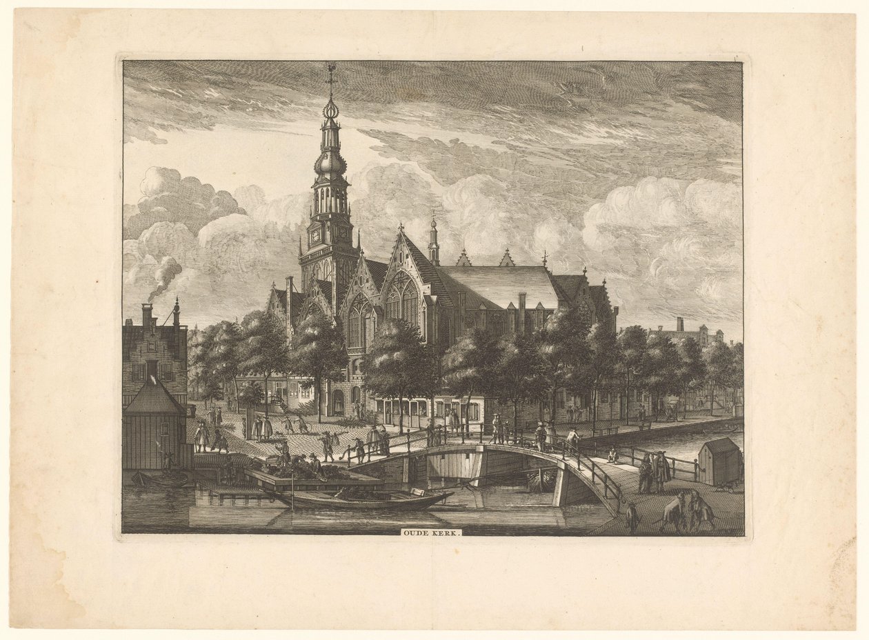 Widok na Oude Kerk w Amsterdamie z Oudezijds Voorburgwal Stary Kościół (tytuł na obiekcie) autorstwa Anonymous