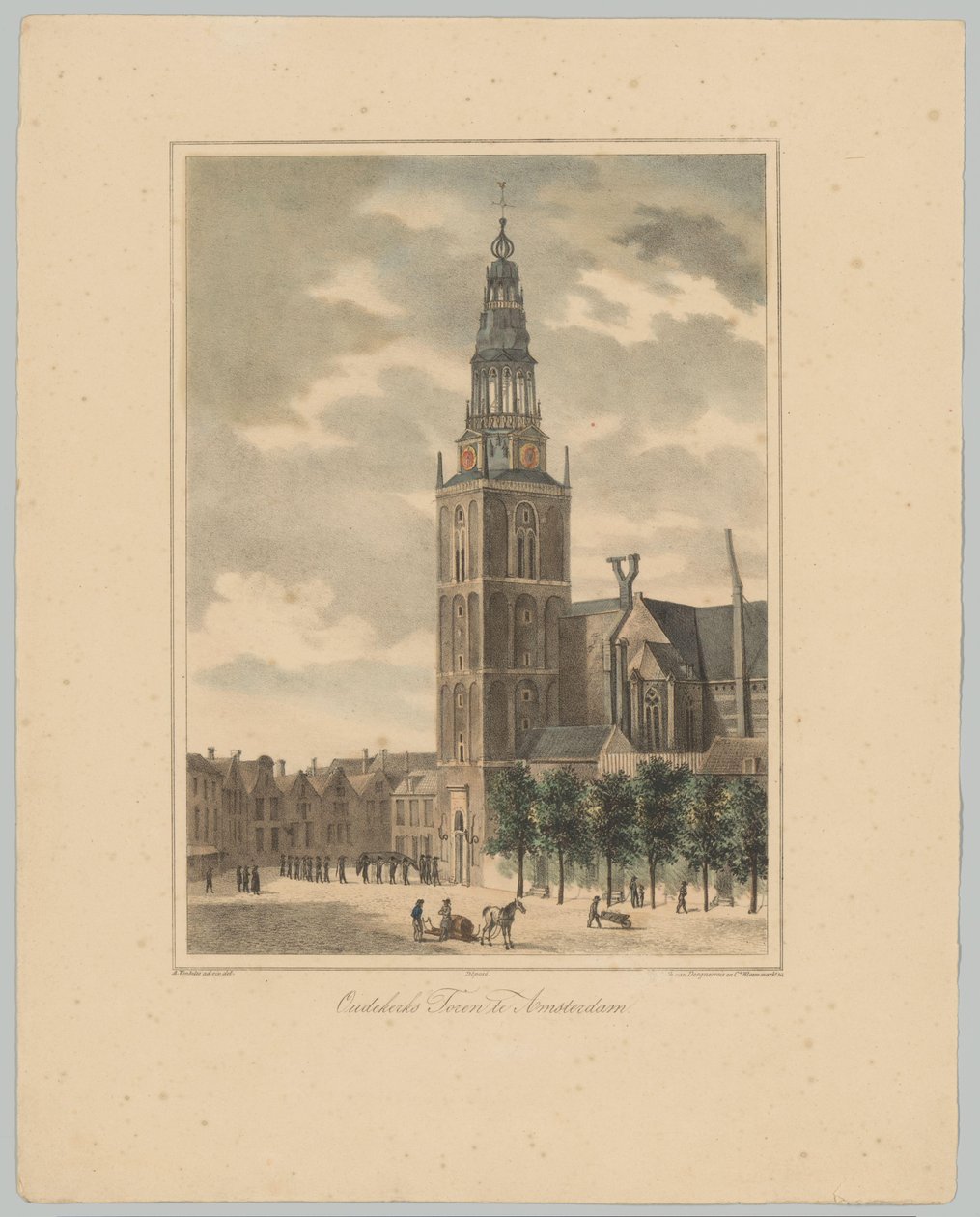 Widok na Oudekerkstoren w Amsterdamie Wieża Oudekerks w Amsterdamie (tytuł na obiekcie) Twarze sześciu głównych wież miasta Amsterdam. 2. Cahier (tytuł serii) autorstwa Anonymous