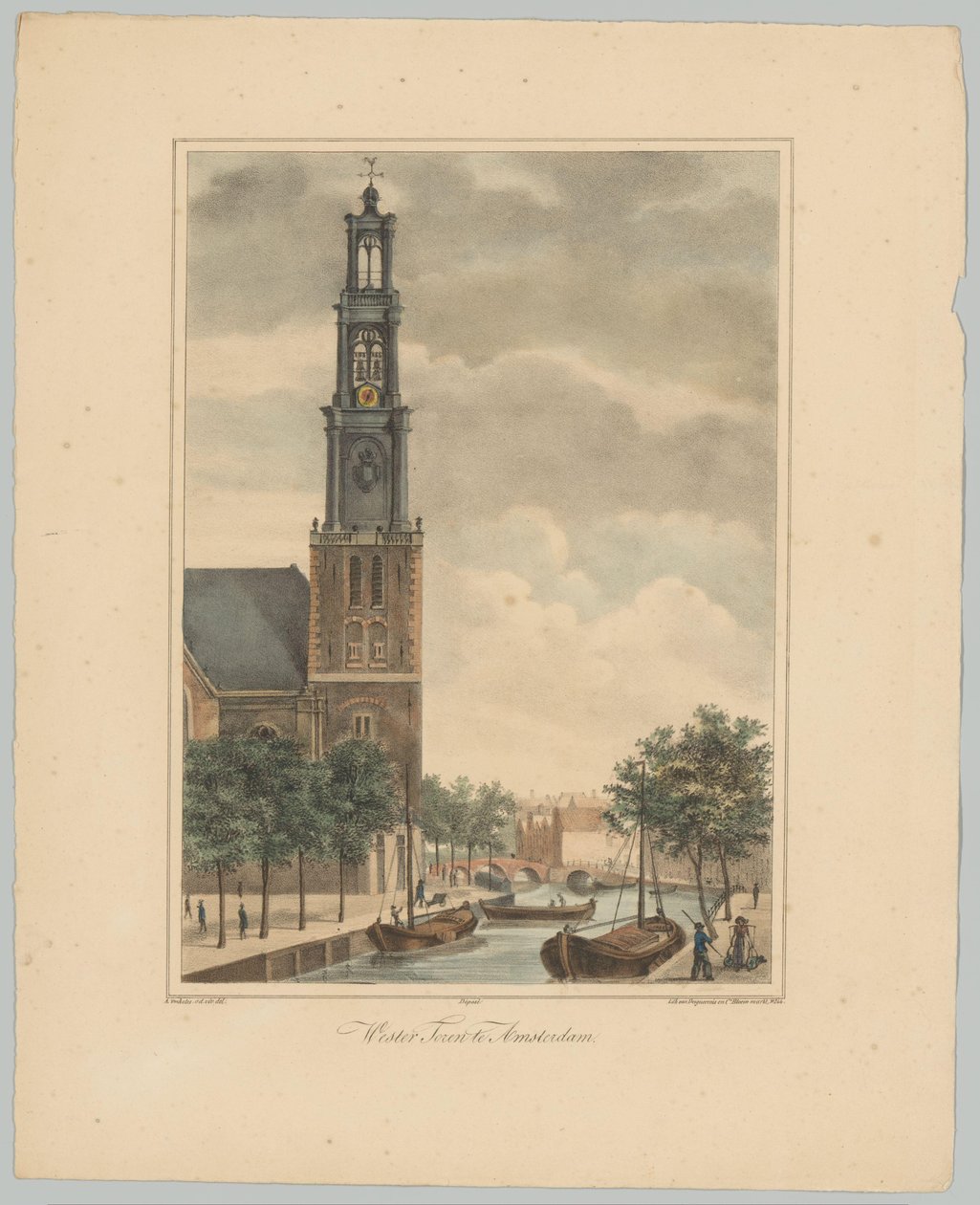 Widok na Westertoren w Amsterdamie Wester Toren w Amsterdamie (tytuł na obiekcie) Twarze sześciu głównych wież miasta Amsterdam. 2. Cahier (tytuł serii) autorstwa Anonymous