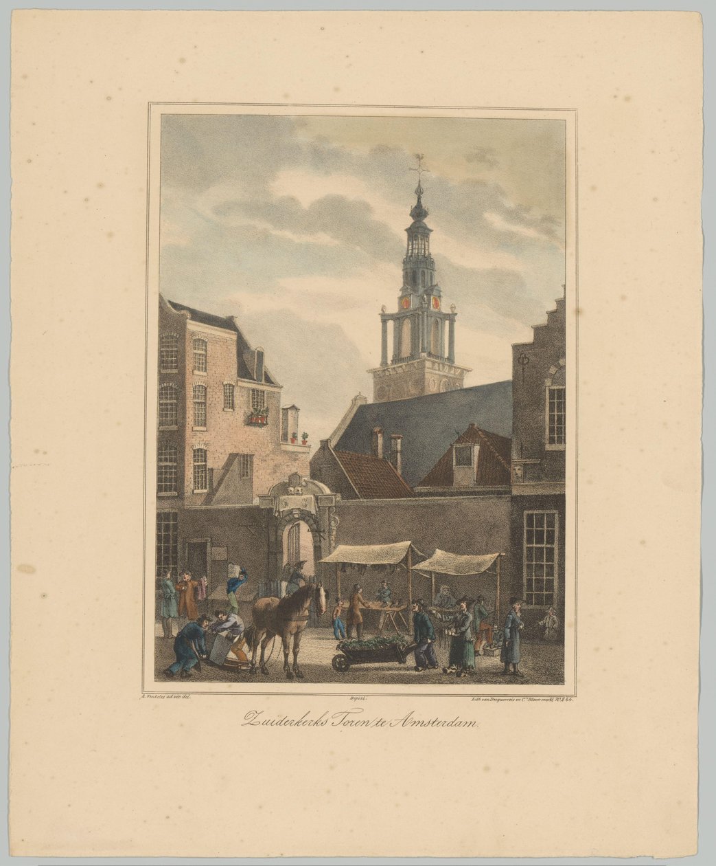 Widok na Zuiderkerkstoren w Amsterdamie Wieża Zuiderkerk w Amsterdamie (tytuł na obiekcie) Twarze sześciu głównych wież miasta Amsterdam. 2. Cahier (tytuł serii) autorstwa Anonymous