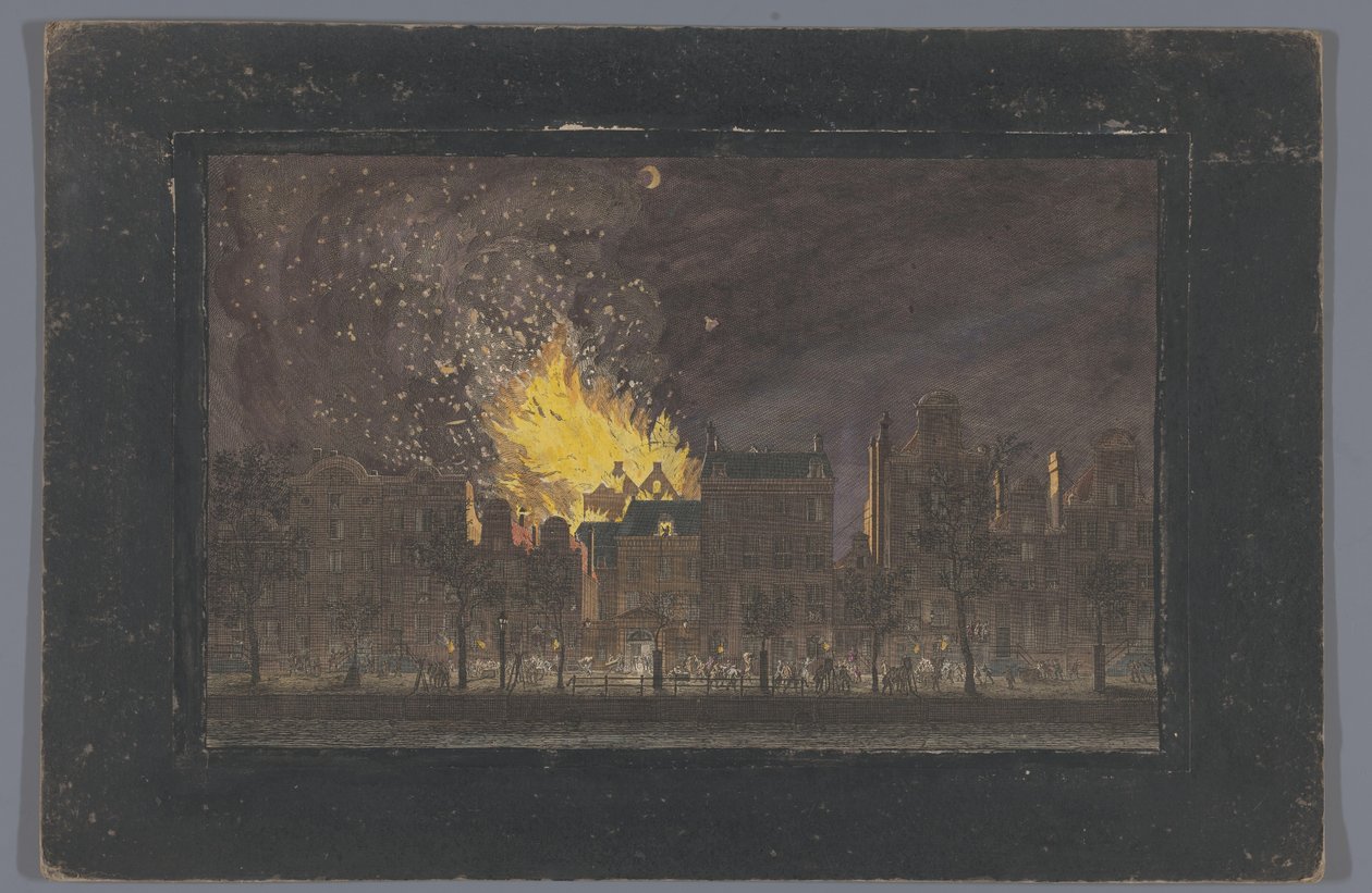 Widok pożaru w Schouwburgu w Amsterdamie w dniu 11 maja 1772 r. autorstwa Anonymous
