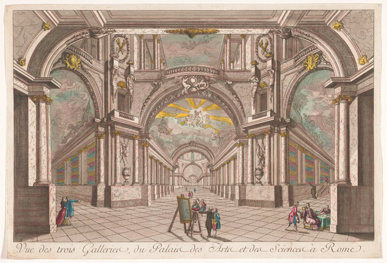 Widok na trzy galerie Pałacu Sztuki i Nauki w Rzymie Galerie Vue des trois, du Palais des Arts et des Sciences à Rome (tytuł obiektu) autorstwa Anonymous