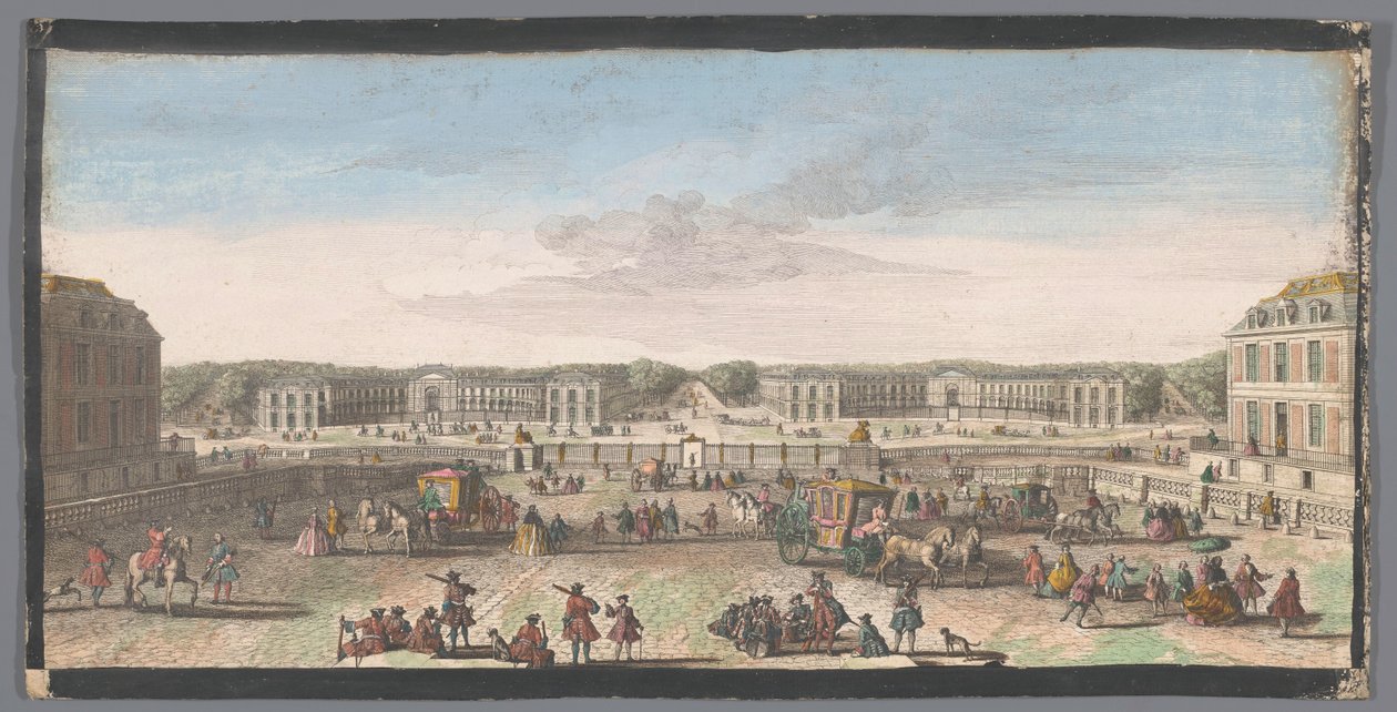 Widok na stajnie Pałacu Wersalskiego Vue des ecuries de Versailles award de la second grille (tytuł na przedmiocie) autorstwa Anonymous