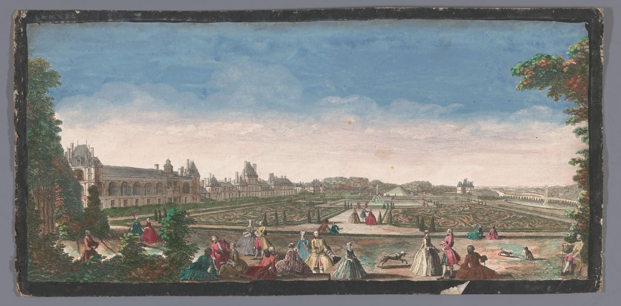 Gezicht op de tuin en het Pałac Fontainebleau Widok części Château de Fontainebleau i parteru (tytuł na obiekcie) autorstwa Anonymous