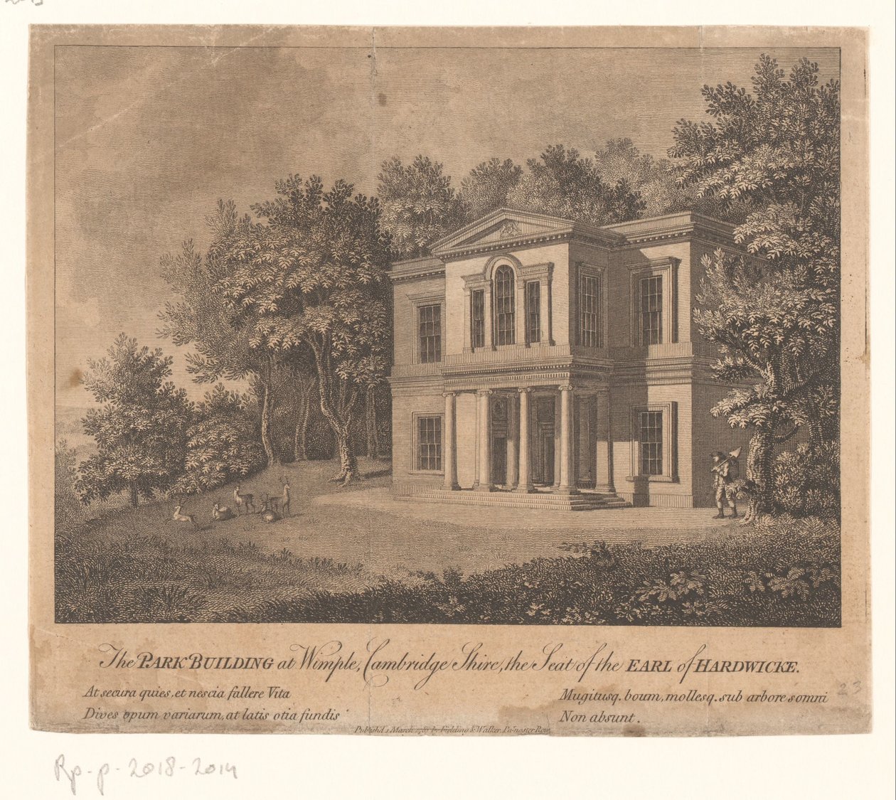 Widok budynku na osiedlu Wimpole Estate Budynek parku w Wimple, Cambridge Shire, siedziba hrabiego Hardwicke (tytuł na obiekcie) autorstwa Anonymous