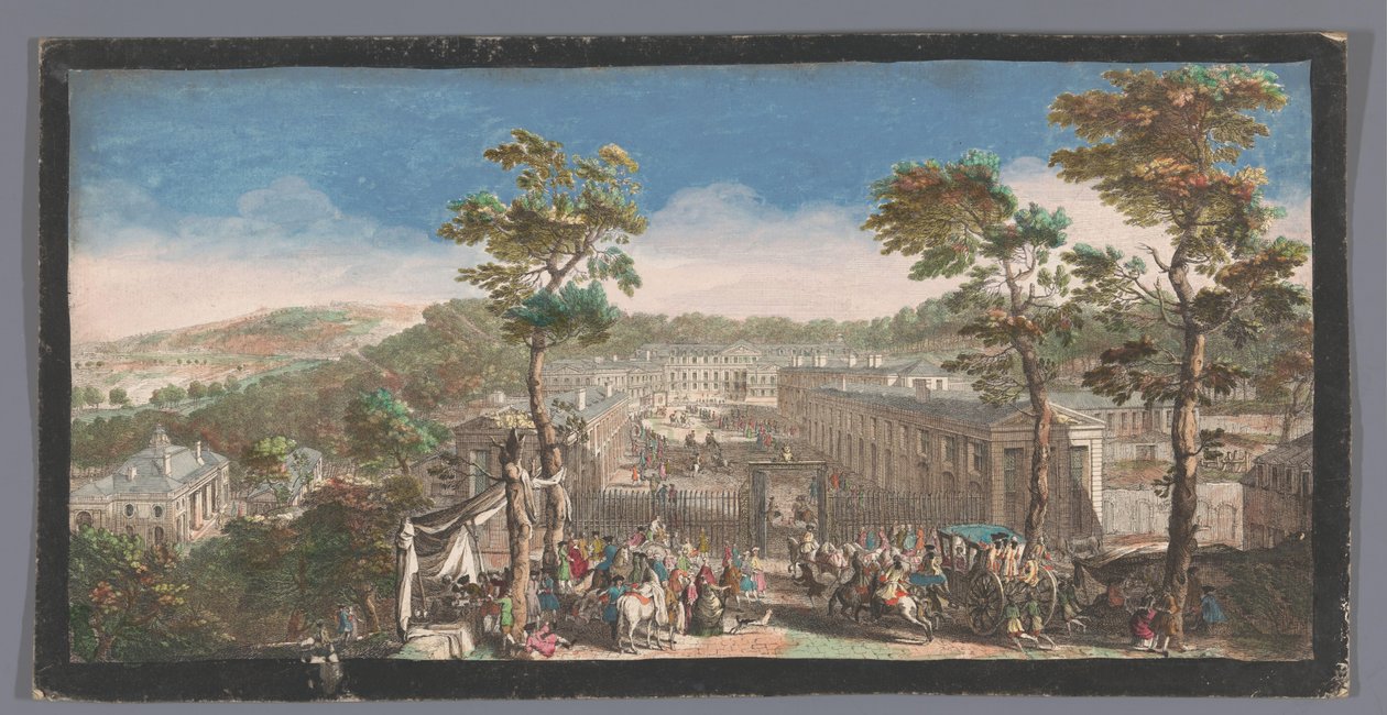 Gezicht op het Château de Saint-Cloud Widok na Chateau de St. Cloud od strony głównej alei przy drugiej bramie (tytuł na obiekcie) autorstwa Anonymous