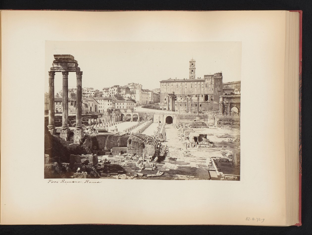 Widok na Forum Romanum ze świątynią Kastora i Polluksa w Rzymie, Włochy Forum Romano. Roma (tytuł na obiekcie) autorstwa Anonymous