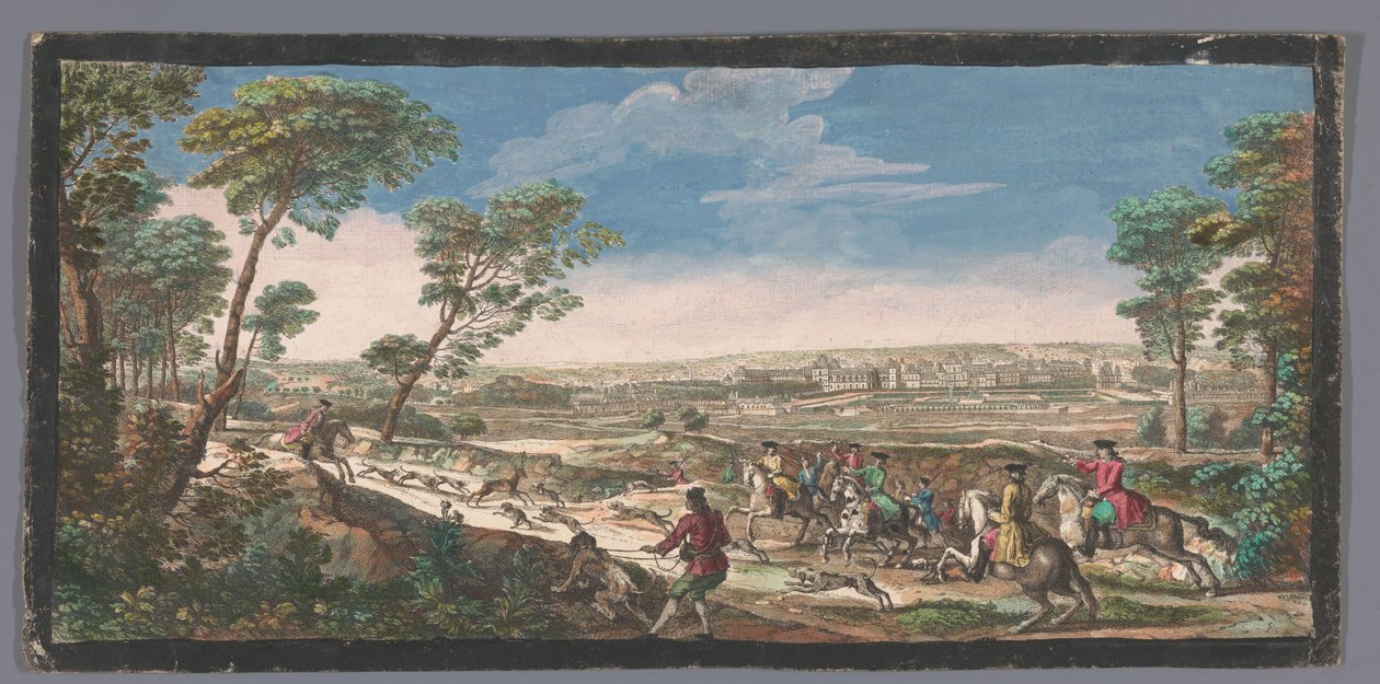Gezicht op het Pałac Fontainebleau Widok ogólny Fontainebleau ze szczytu przeciwległej góry od strony parteru (tytuł na obiekcie) autorstwa Anonymous