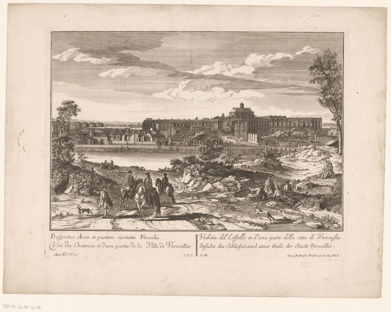 Widok na Pałac Wersalski i część miasta Prospectus Arcis et partem civitatis Versailles / Widok na zamek i część miasta Wersal / Widok na zamek i część miasta Wersal / Widok na zamek i część miasta autorstwa Anonymous