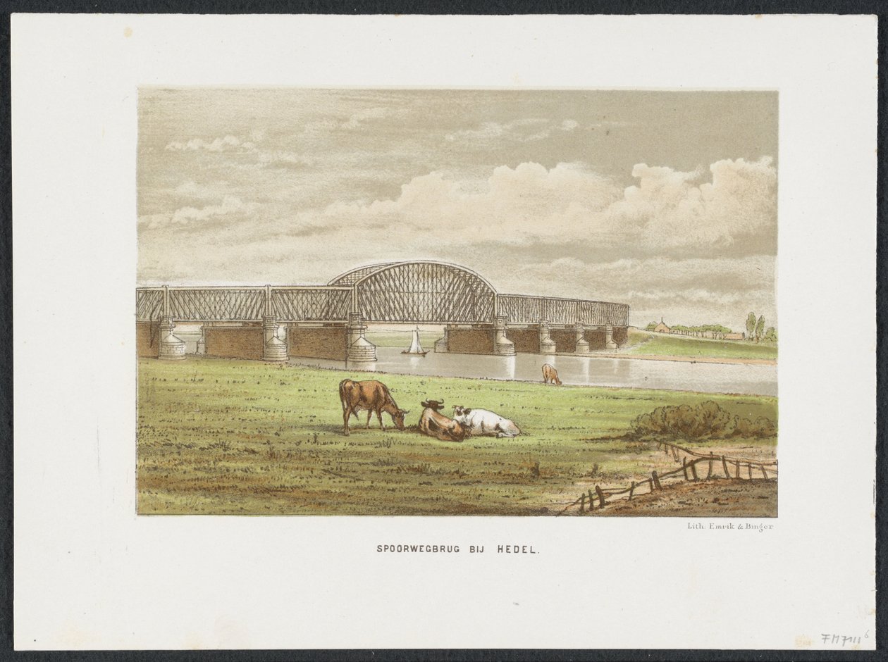 Most kolejowy Hedelse nad Mozą, 1870 Most kolejowy w Hedel (tytuł na obiekcie) Główne mosty kolejowe w Holandii (tytuł serii) autorstwa Anonymous
