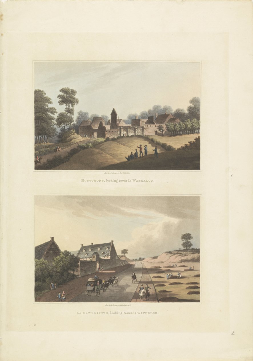 Hougoumont en La Haye-Sainte Hougomont, patrząc w kierunku Waterloo / La Haye Sainte, patrząc w kierunku Waterloo (tytuł na obiekcie) autorstwa Anonymous