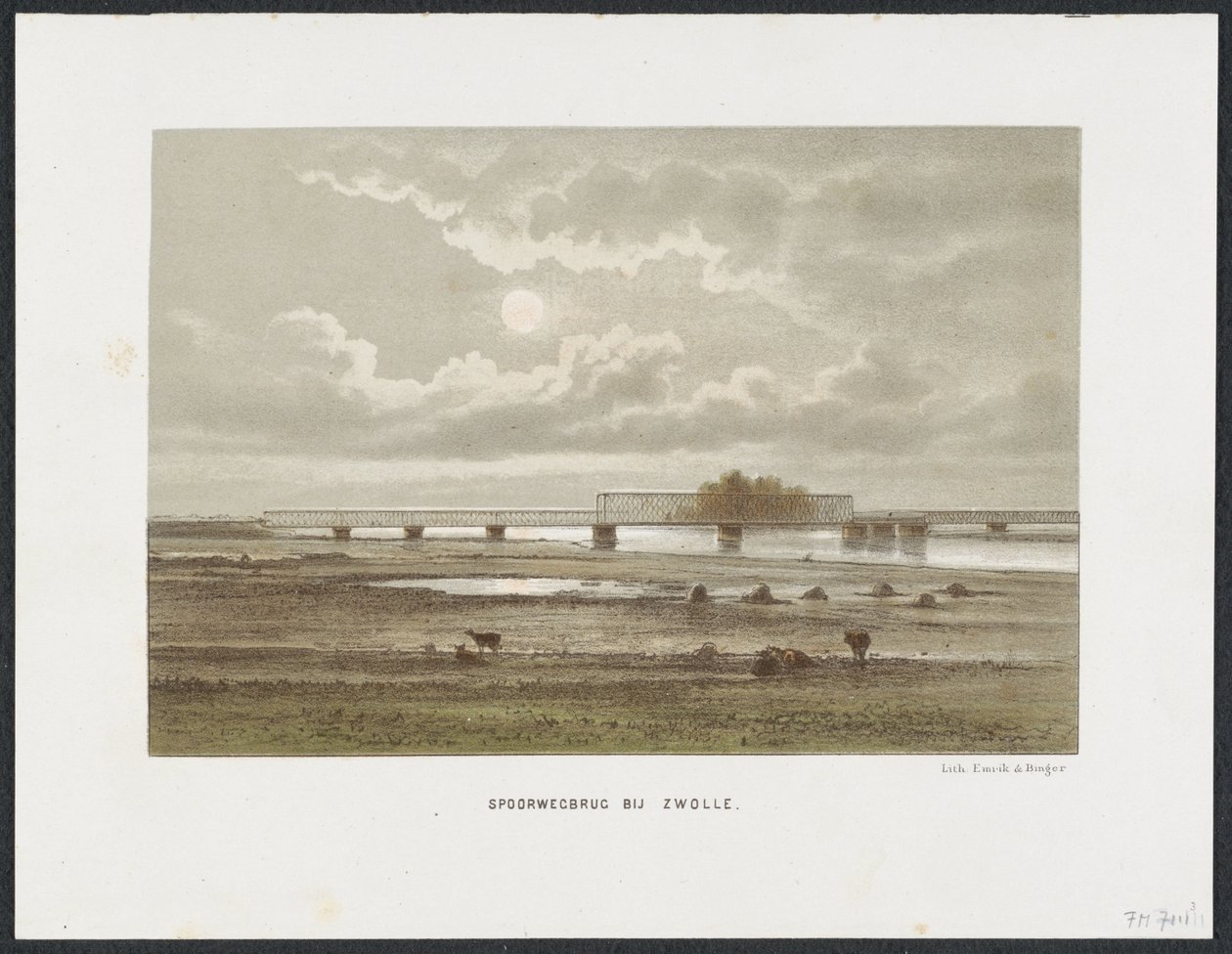 Most kolejowy IJssel Zwolle, 1864 Most kolejowy koło Zwolle (tytuł na obiekcie) Główne mosty kolejowe w Holandii (tytuł serii) autorstwa Anonymous