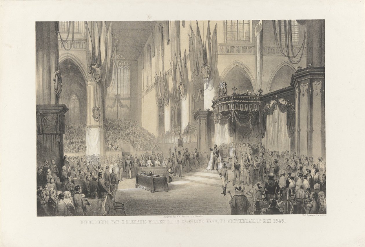 Inauguracja H.M. King Willem III w Nieuwe Kerk, Amsterdam, 13 maja 1849 (tytuł na obiekcie) autorstwa Anonymous