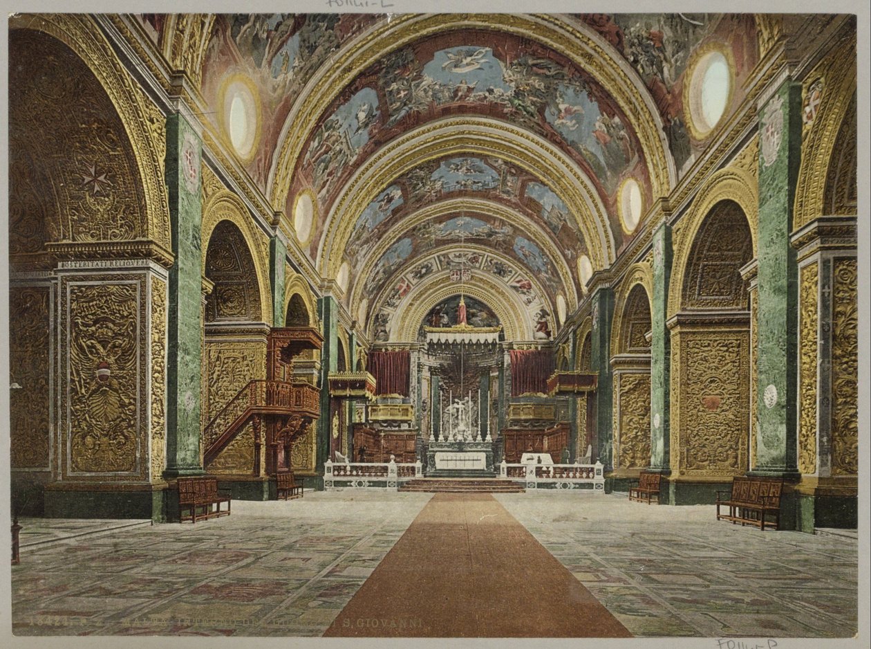 Interieur van de Sint-Janskathedraal w Valletta Malta. Wnętrze katedry S. Giovanni (tytuł na obiekcie) autorstwa Anonymous