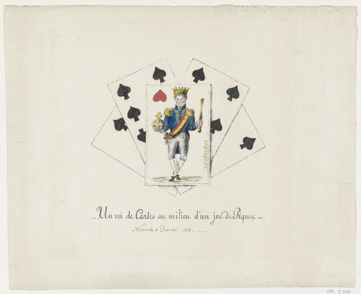Koning Leopold I z hartenkoning, 1831-1832 Król kart na środku talii pik (tytuł na obiekcie) autorstwa Anonymous
