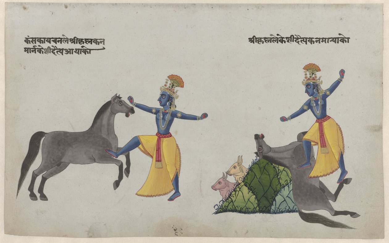 Krishna walczy z demonem konia Keshi autorstwa Anonymous
