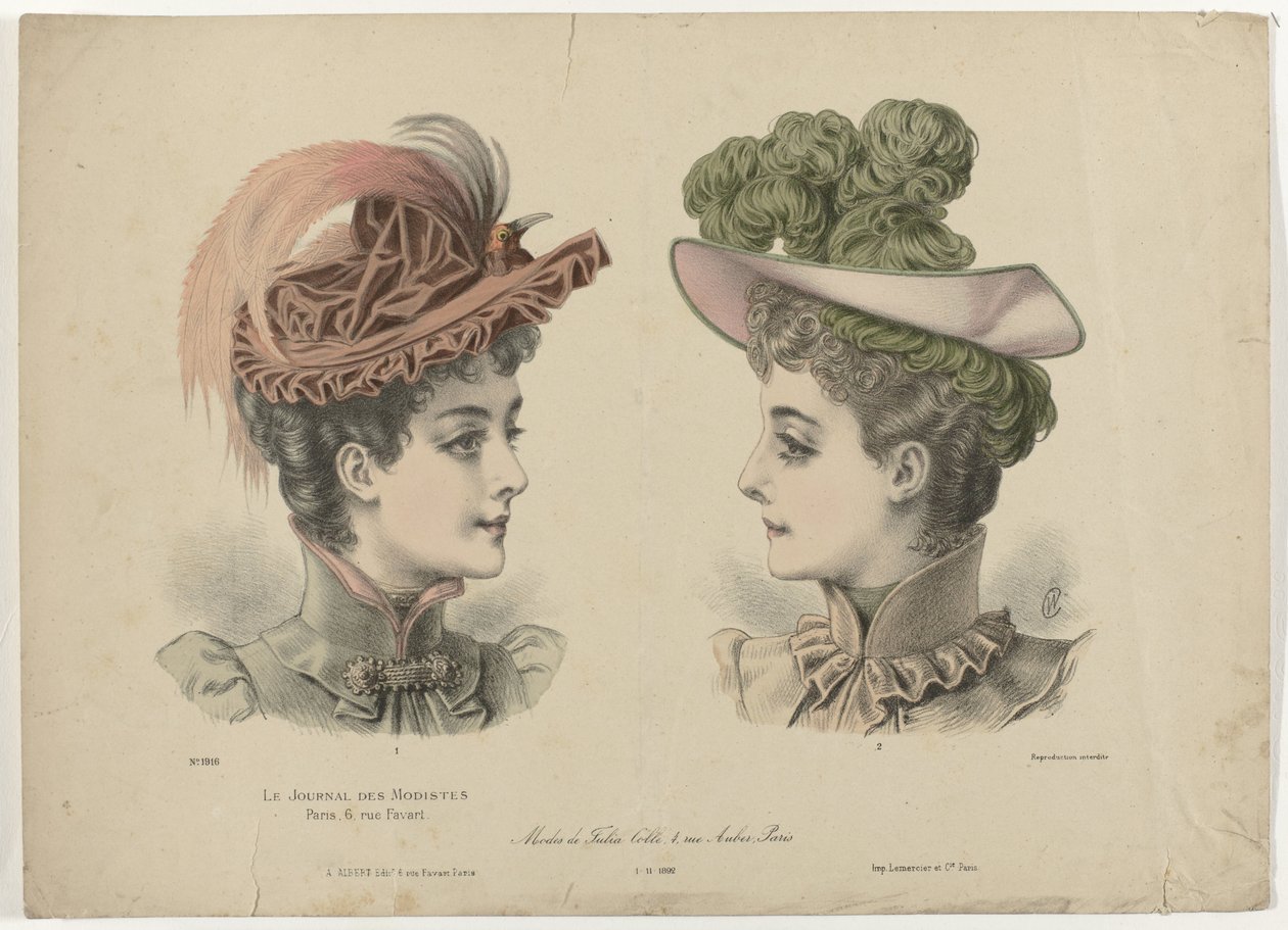 Le Journal des Modistes, 1-11-1892, nr. 1916: Modes de Julia Coll (...) autorstwa Anonymous
