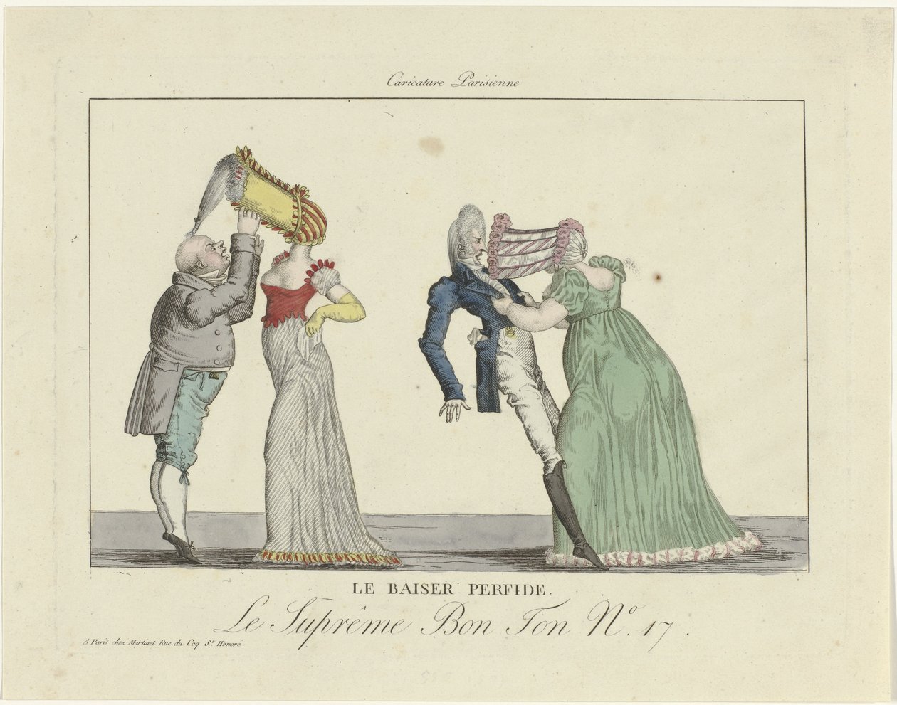 Najwyższy Bon Ton. Karykatura Parisienne, 1800-1815, nr 17: Zdradziecki pocałunek. autorstwa Anonymous