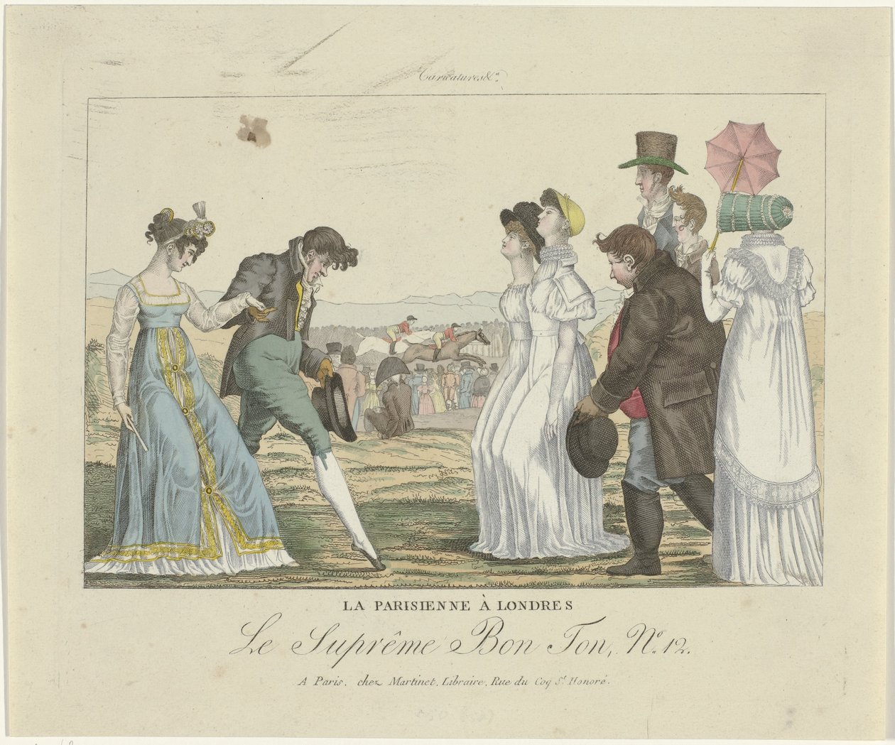 Najwyższy Bon Ton. Karykatury, 1800-1815, nr 12: Paryżanka w Londynie autorstwa Anonymous