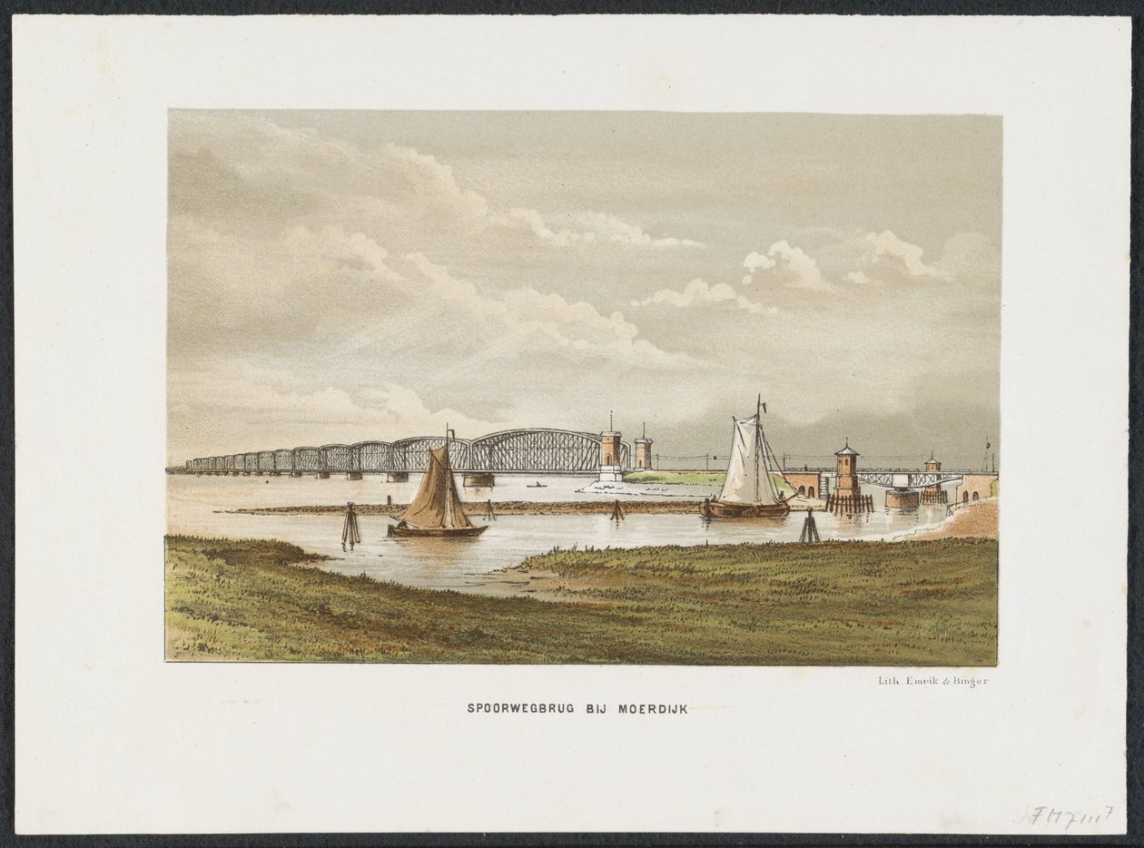 Most Moerdijk, 1871 Most kolejowy w Moerdijk (tytuł na obiekcie) Główne mosty kolejowe w Holandii (tytuł serii) autorstwa Anonymous
