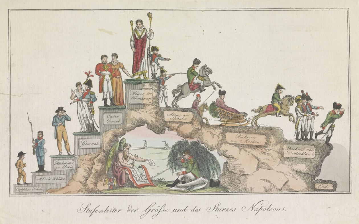 Levenstrap Napoleona, 1814 Drabina wielkości i upadku Napoleona (tytuł na obiekcie) autorstwa Anonymous