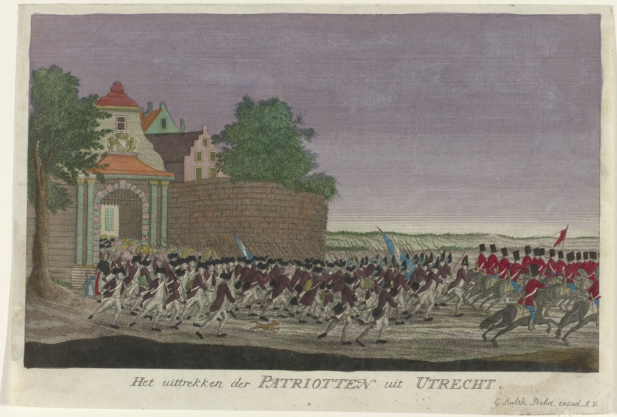 Patrioci opuszczają Utrecht, 1787 Wycofanie Patriotów z Utrechtu (tytuł na obiekcie) autorstwa Anonymous