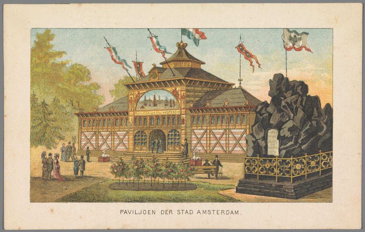 Pawilon Miasta Amsterdamu na Wystawie Światowej w Amsterdamie, 1883 Pawilon Miasta Amsterdamu (tytuł na obiekcie) Pamięć Amsterdamu w 1883 roku (tytuł serii na obiekcie) autorstwa Anonymous